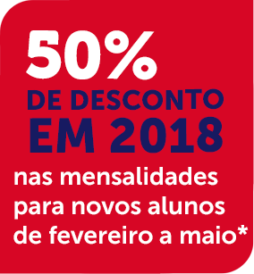 50% de Desconto em 2017 para os primeiros 100 alunos matriculados